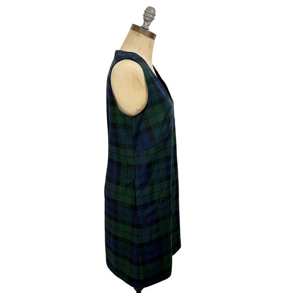 J.CREW Black Watch Sleeveless V-Neck Shift Dress 6 Blue Green Plaid NWT B19 - Picture 3 of 6